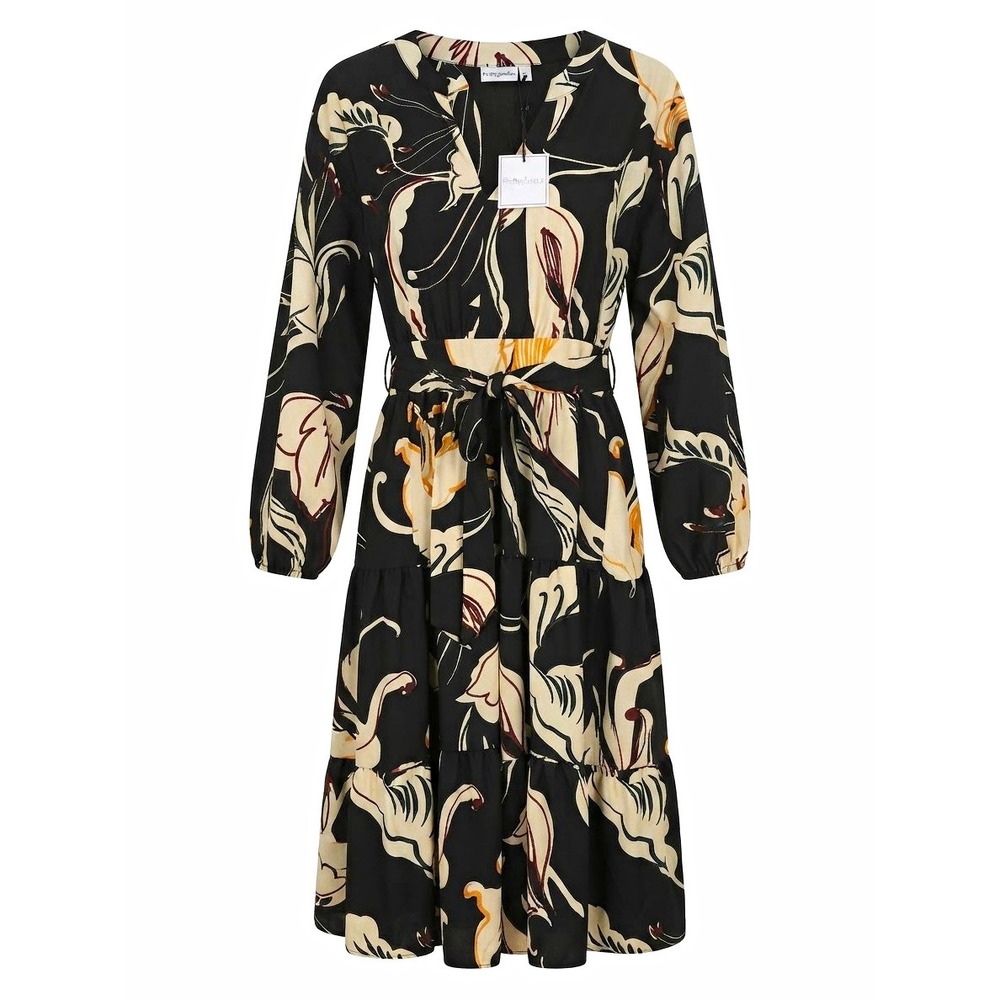 Premier Amour Black Floral V-Neck Balloon Sleeve Smocked Belted Dress 4